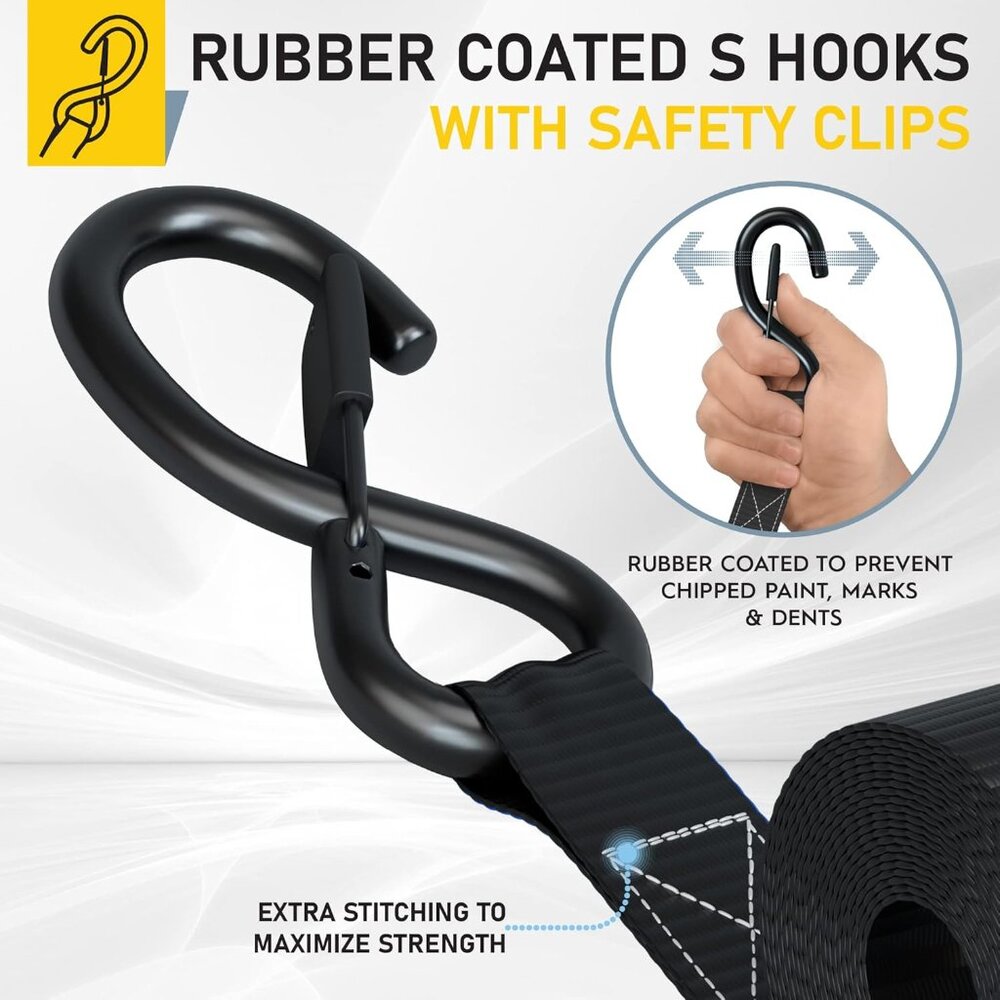 Ratchet Straps Heavy Duty 4 Pack -15 FT - 2200 LB Break Strength – Ratchet Tie D - Picture 3 of 7